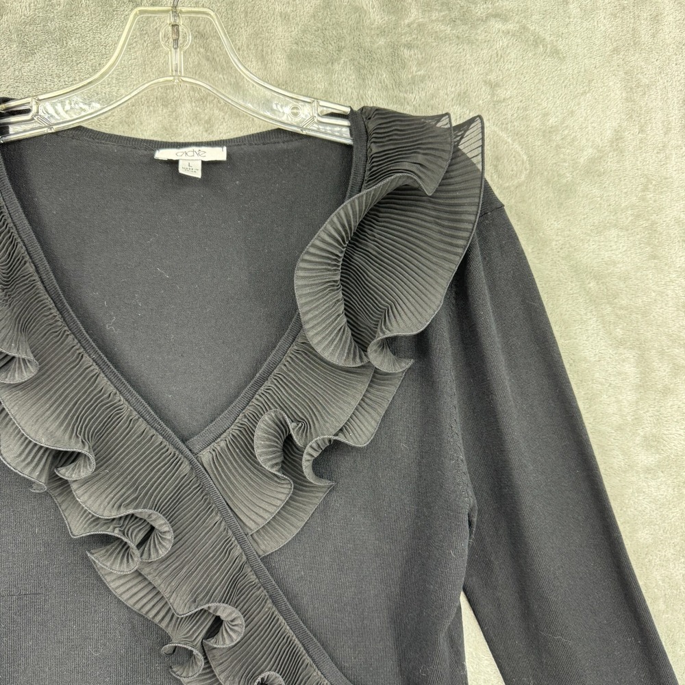Vintage Cache Sweater Large Ruffle Dark Coquette Witchy 90s Whimsigoth Fitted - Picture 5 of 9